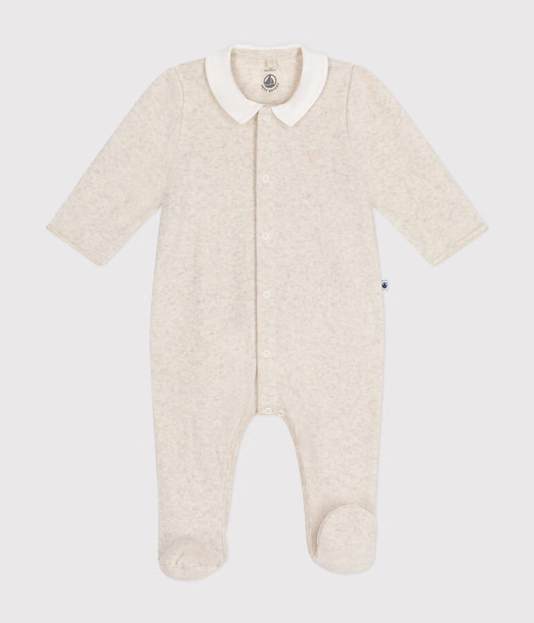 Pyjama bébé en velours à col uni