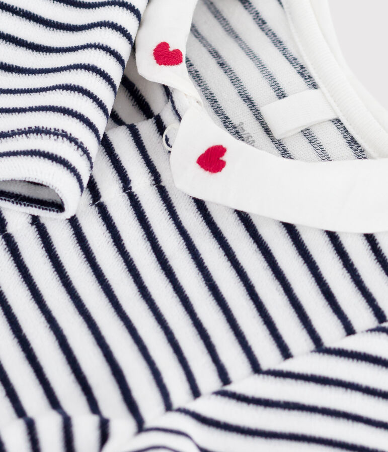Pyjama bébé fille en velours rayé à col imprimé