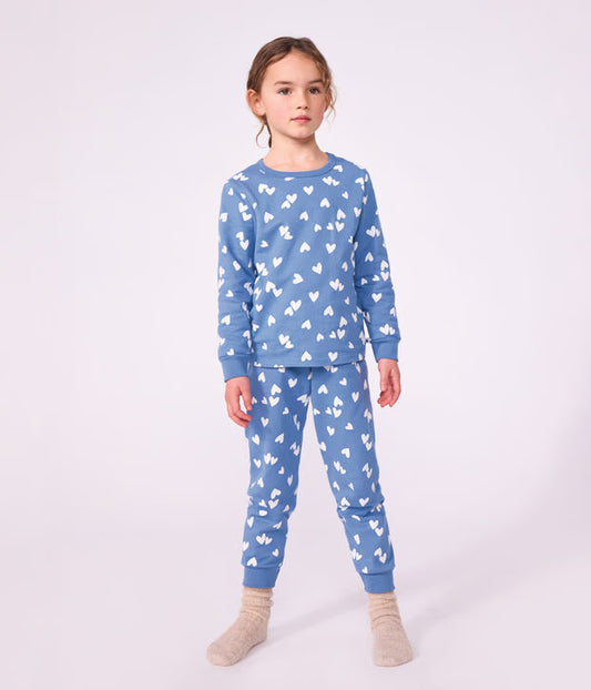 Pyjama enfant en molleton à cœurs
