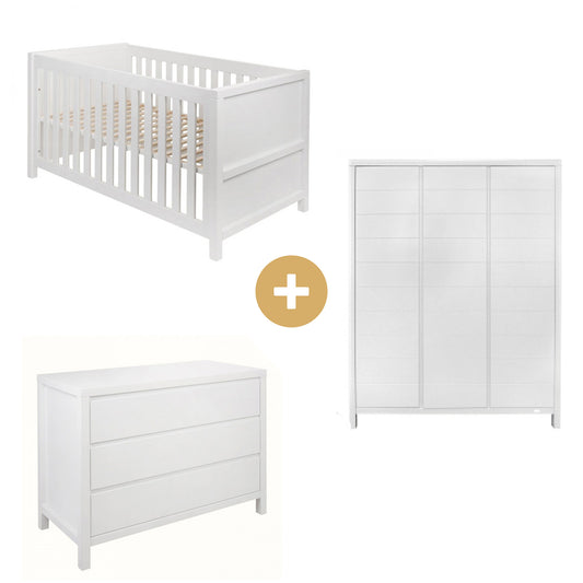 Chambre Loft Blanc : lit bébé 60x120 + armoire + commode