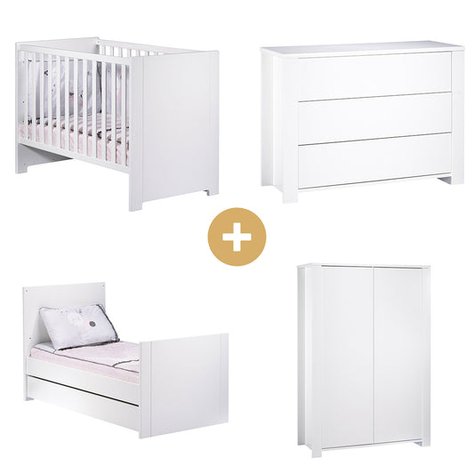 Chambre Loft Blanc : lit bébé 70x140 + armoire + commode