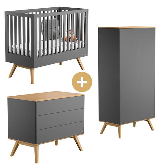 Chambre Nature : lit 60x120 + armoire + commode