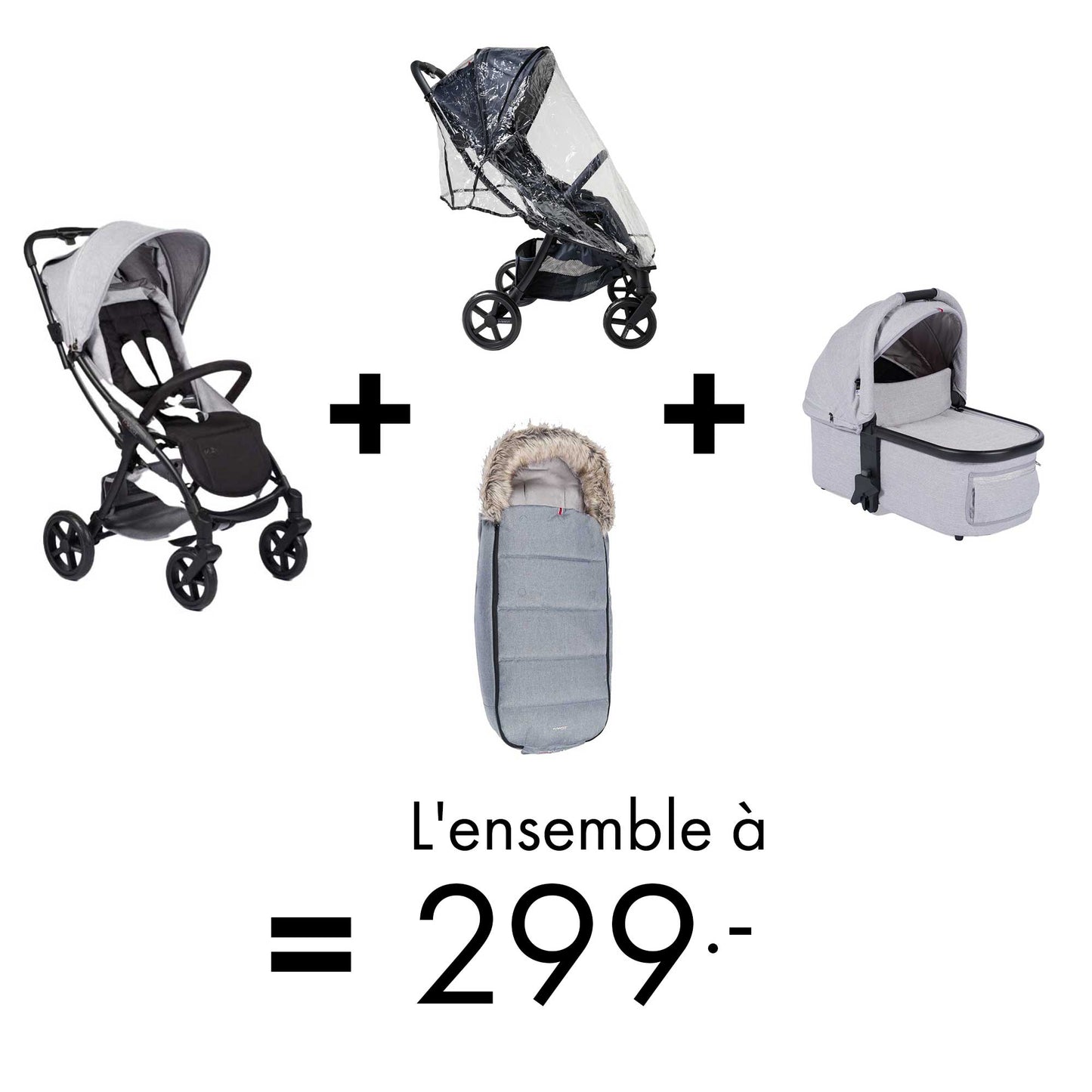 Offre Mast : Poussette M.2x + Habillage pluie + Chancelière Cocoon + Nacelle = 299.-