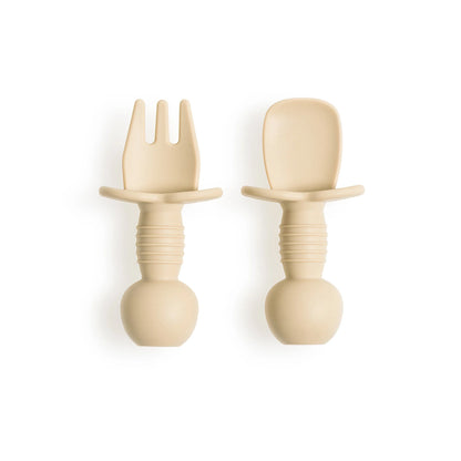 Lot 2 mini couverts bébé silicone Beige