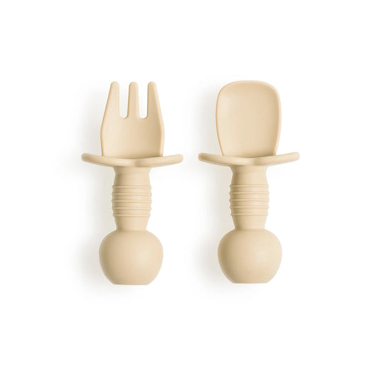 Lot 2 mini couverts bébé silicone Beige