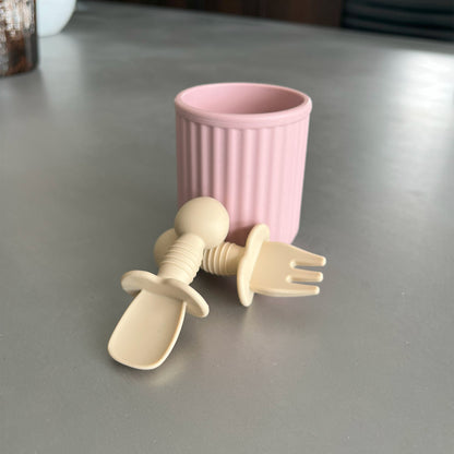 Lot 2 mini couverts bébé silicone Beige