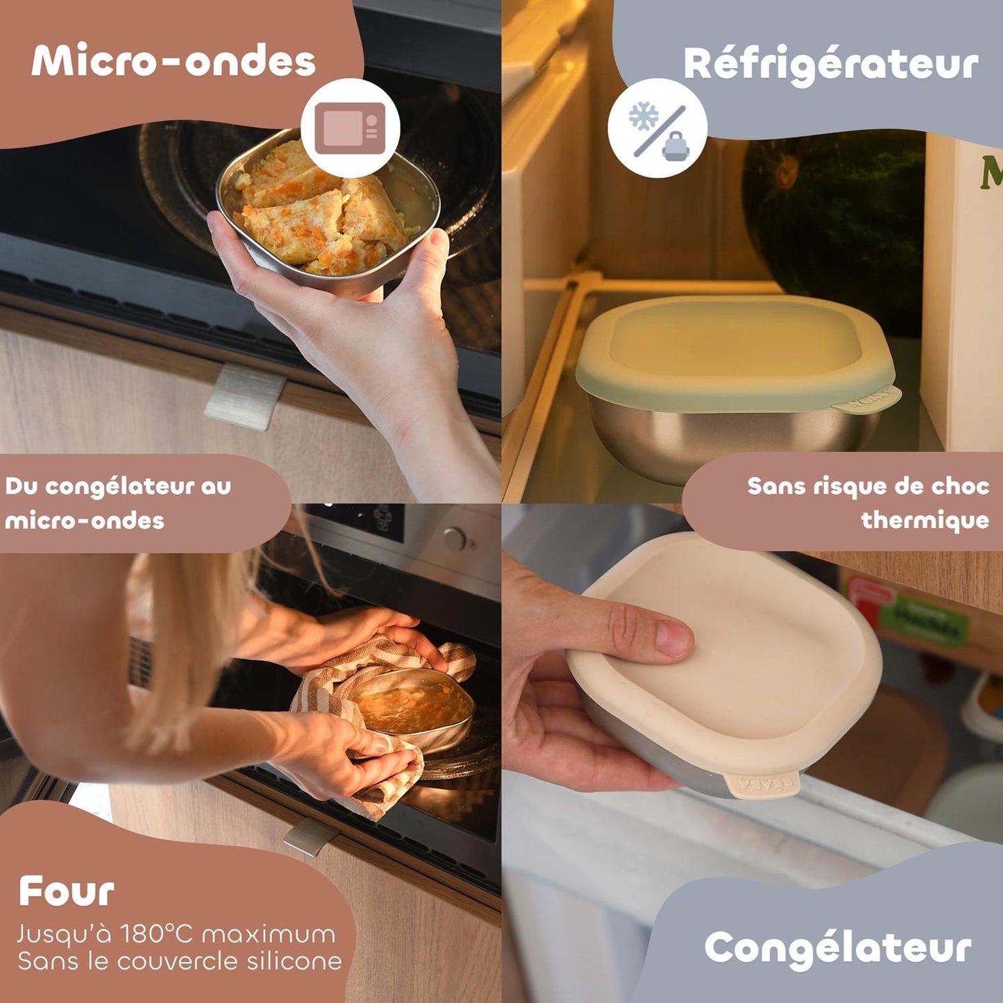 Lot de 3 boîtes repas multi-usage en inox