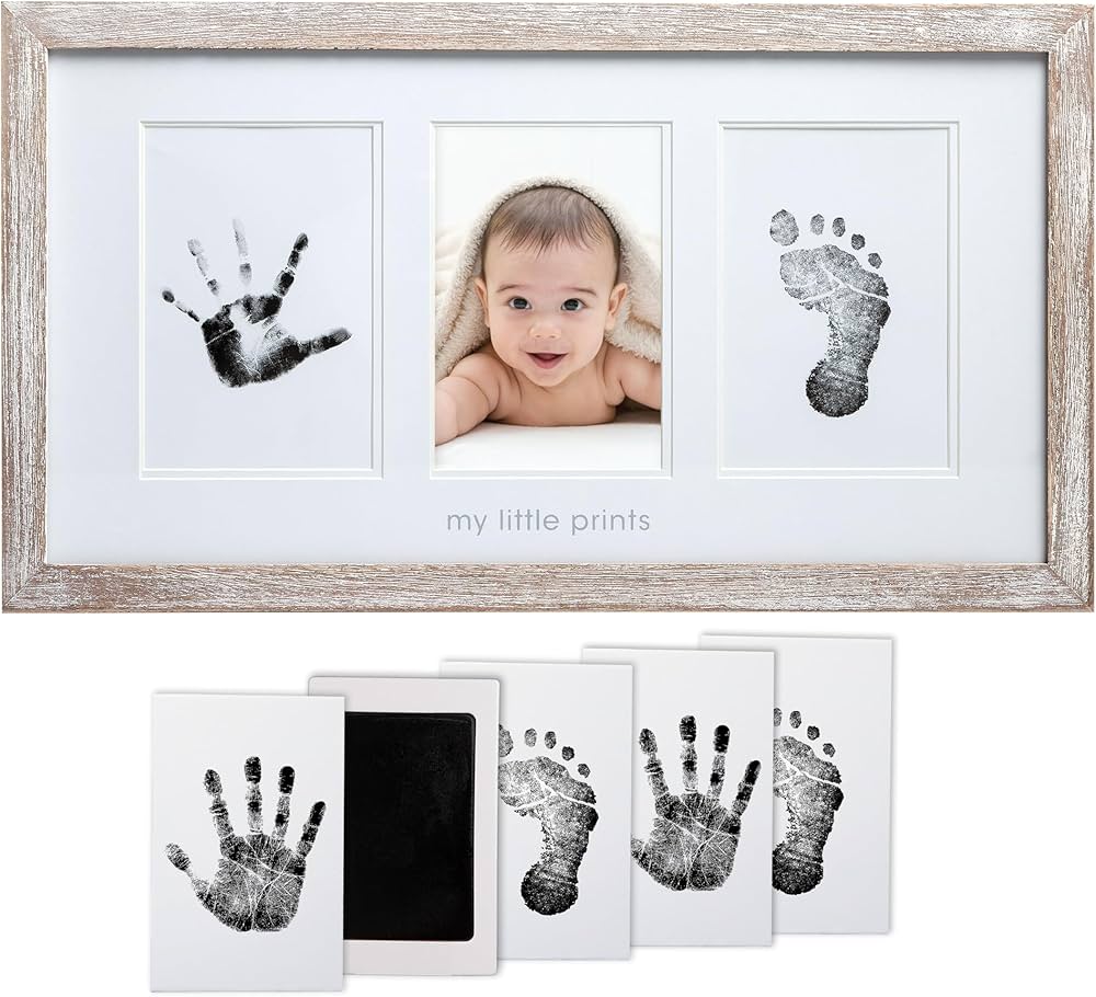 Cadre photo avec 2 empreintes de bébé