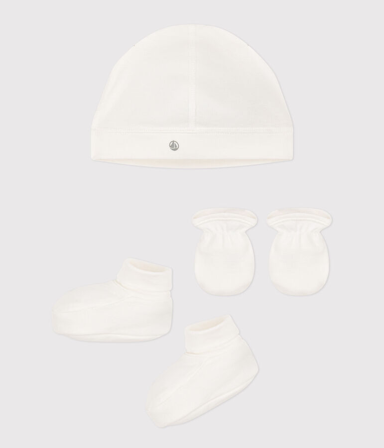 Lot de bonnet, chaussons et moufles bébé