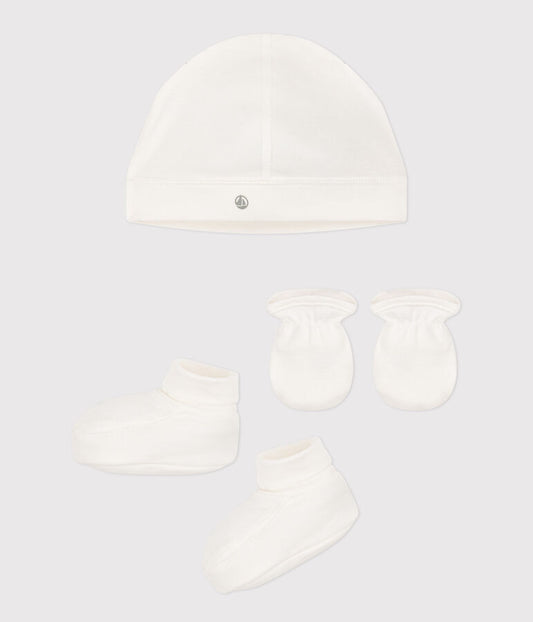 Lot de bonnet, chaussons et moufles bébé