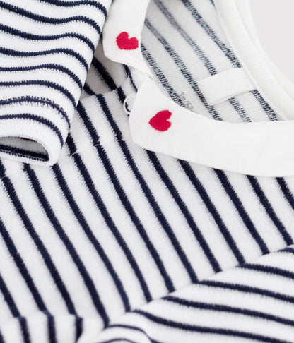 Pyjama bébé fille en velours rayé à col imprimé