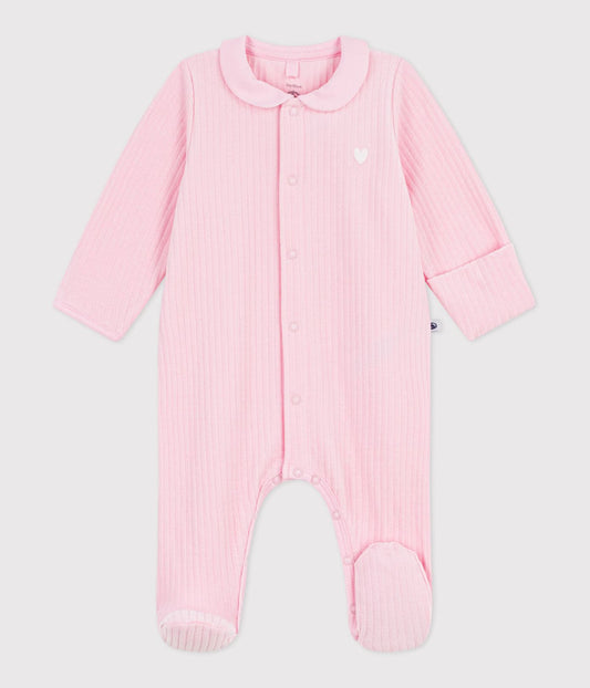 Pyjama bébé en velours à col uni