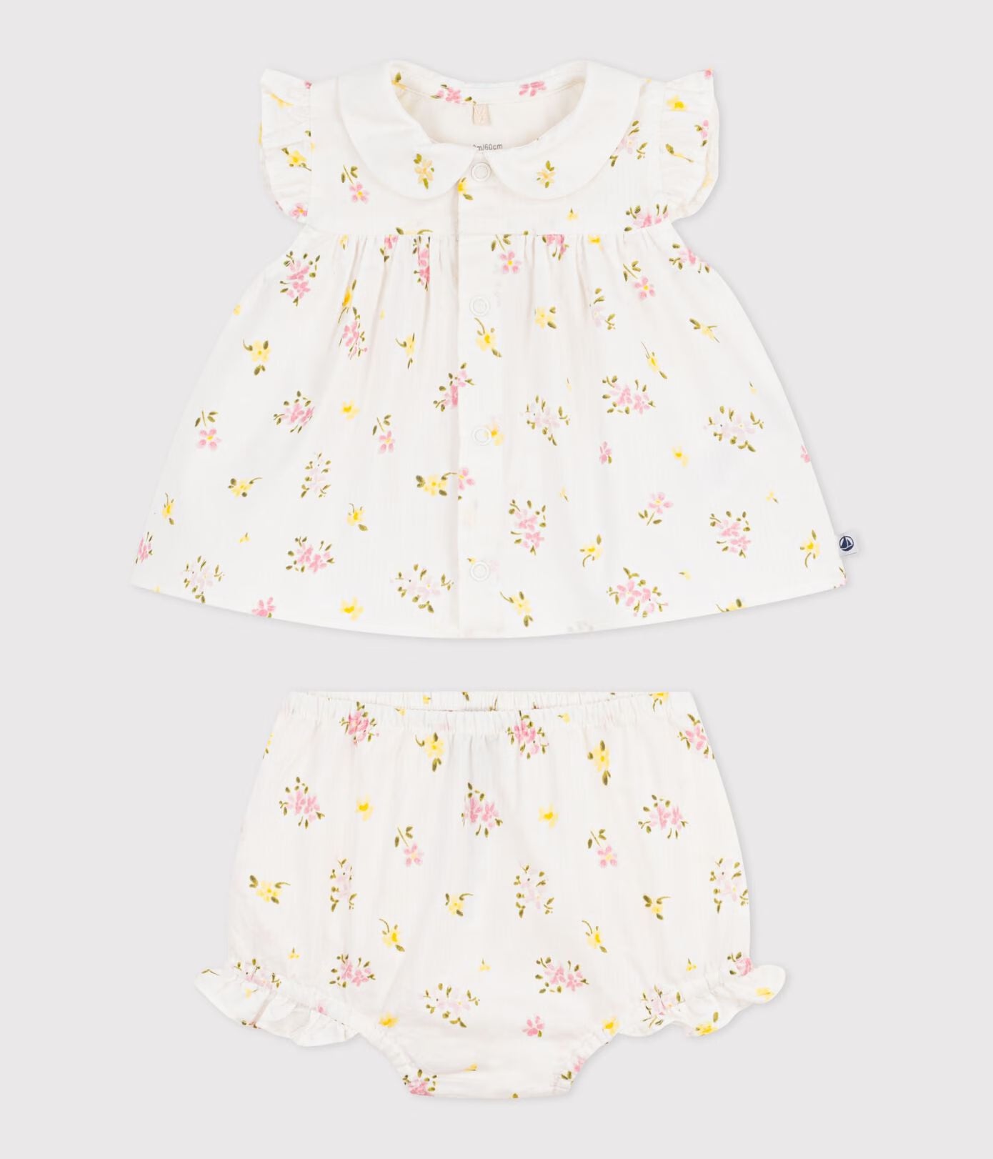 Ensemble 2 pièces bébé en coton, blouse et bloomer