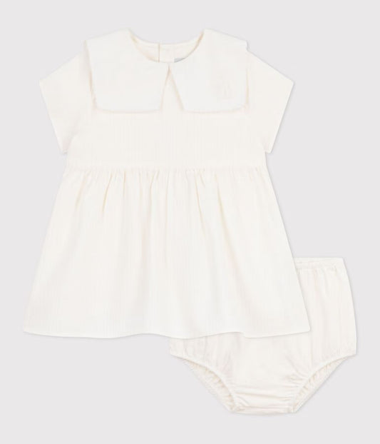 Robe bébé en coton/lin manches courtes et son bloomer
