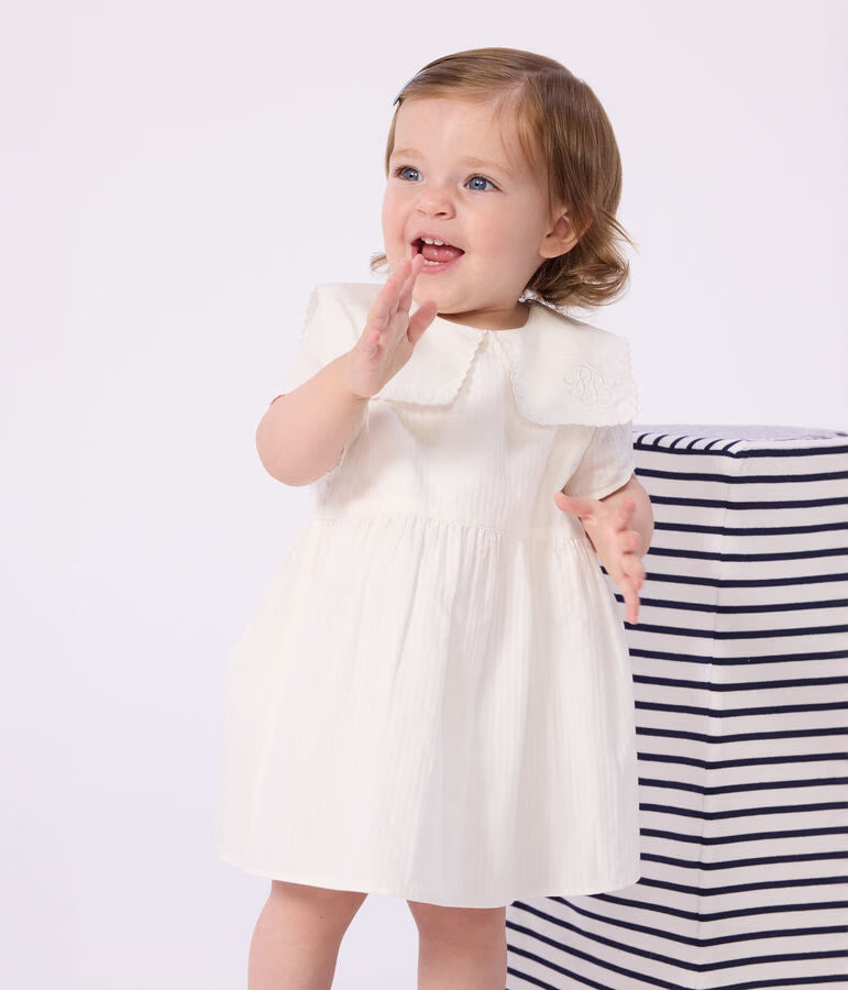 Robe bébé en coton/lin manches courtes et son bloomer