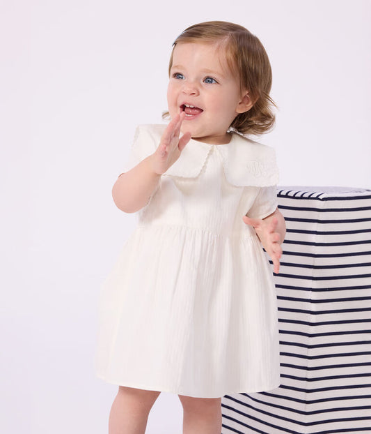 Robe bébé en coton/lin manches courtes et son bloomer