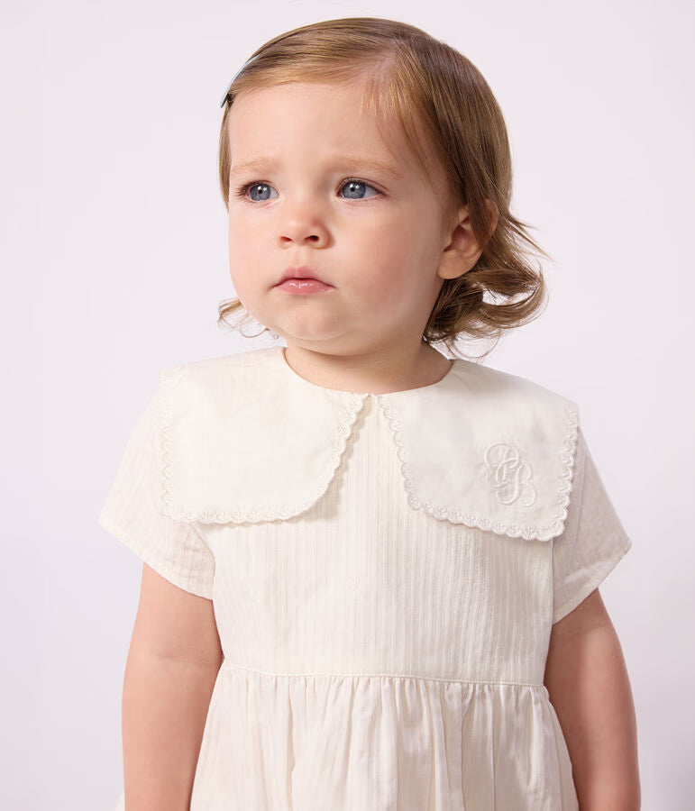 Robe bébé en coton/lin manches courtes et son bloomer