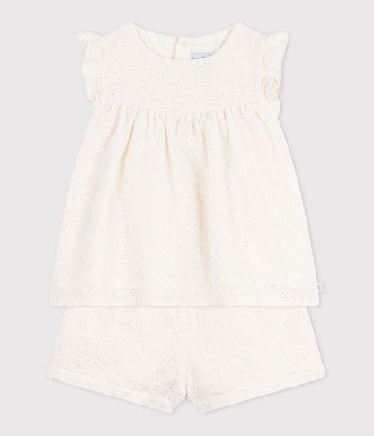 Ensemble bébé 2 pièces en broderie anglaise