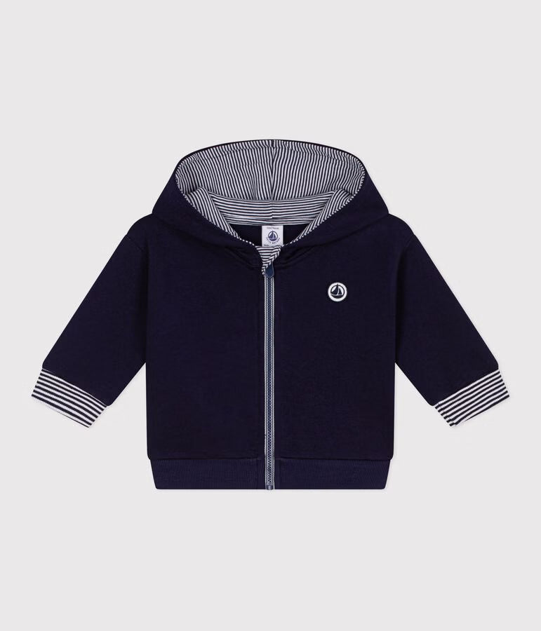Sweatshirt à capuche bébé en coton détails rayés