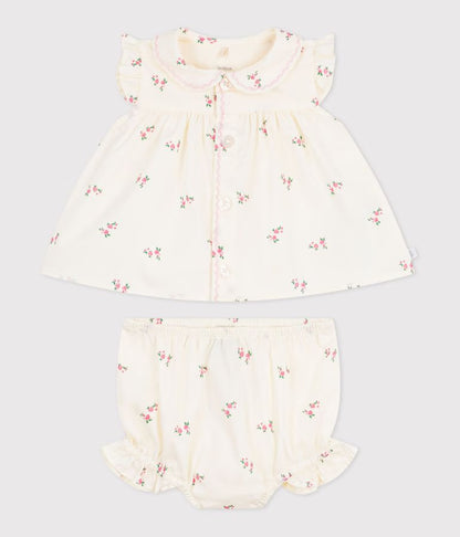 Ensemble 2 pièces bébé en coton, blouse et bloomer