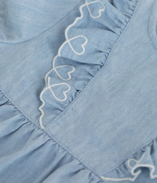 Robe bébé en coton manches courtes en chambray