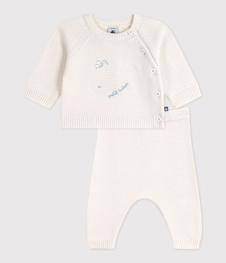 Ensemble 2 pièces bébé en tricot laine et coton