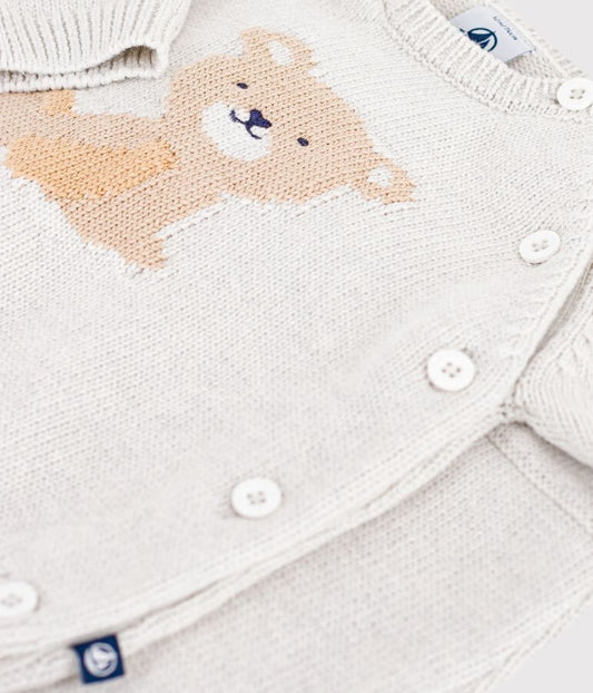 Ensemble 2 pièces bébé en tricot laine et coton et motif ourson