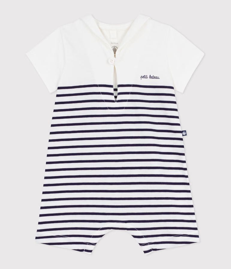 Combinaison courte bébé en coton rayée et col vareuse