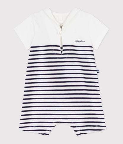 Combinaison courte bébé en coton rayée et col vareuse
