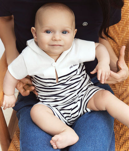 Combinaison courte bébé en coton rayée et col vareuse