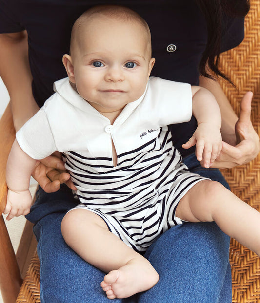 Combinaison courte bébé en coton rayée et col vareuse