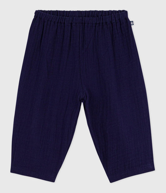 Pantalon bébé en gaze de coton uni