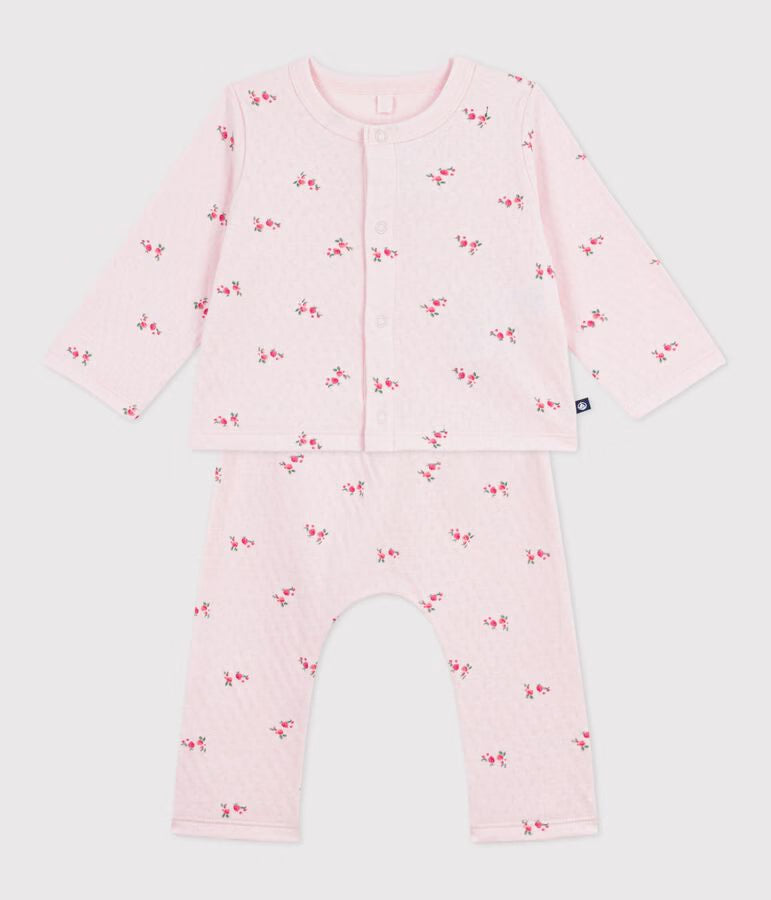 Ensemble long 2 pièces bébé en coton, imprimé fleurs