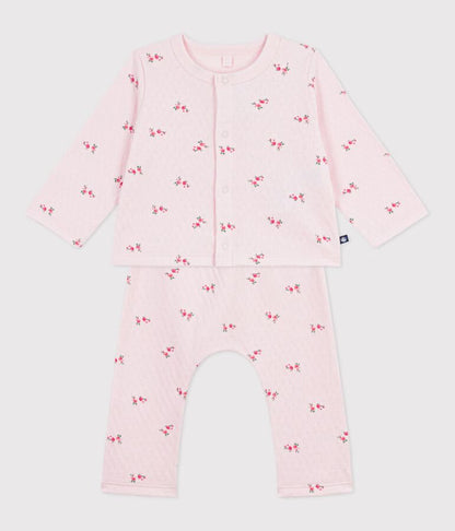 Ensemble long 2 pièces bébé en coton, imprimé fleurs