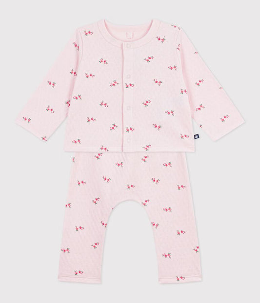 Ensemble long 2 pièces bébé en coton, imprimé fleurs