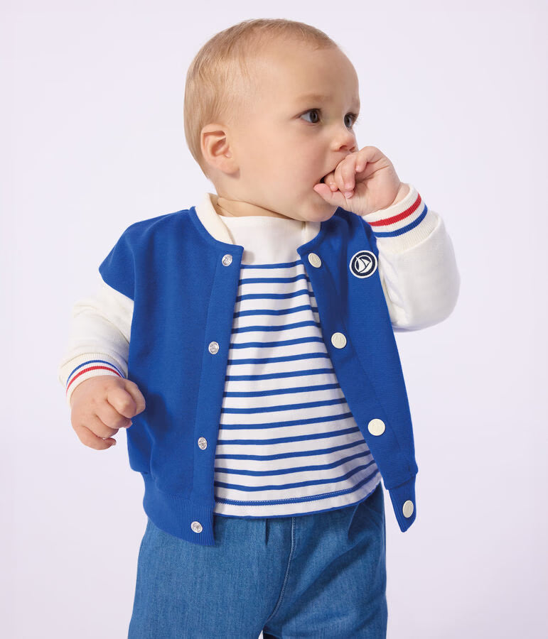 Veste teddy bébé en coton colorblock et badge