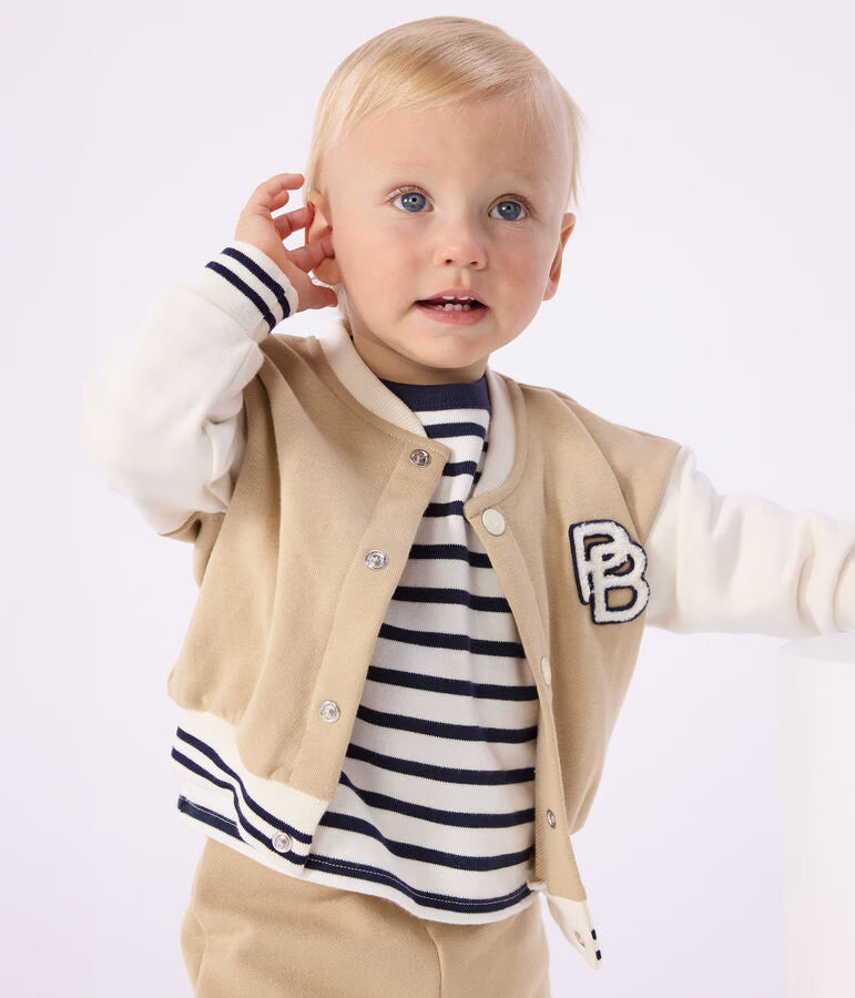 Veste teddy bébé en coton colorblock et badge