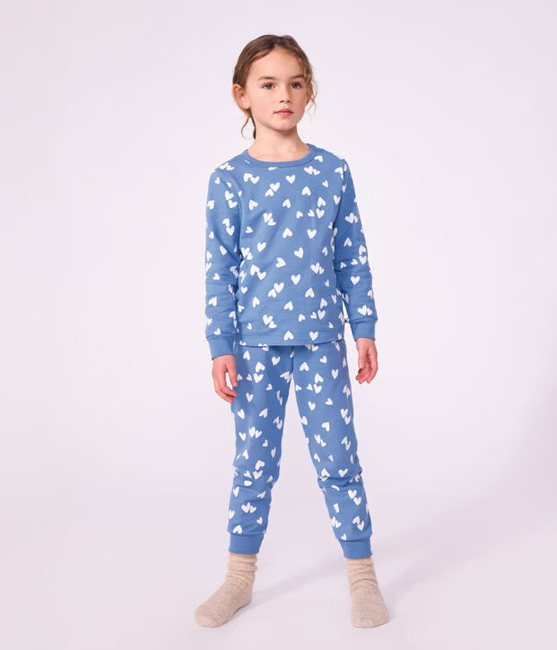 Pyjama enfant en molleton à cœurs
