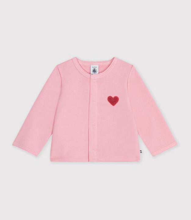 Cardigan bébé en coton uni et badge cœur