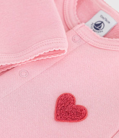 Cardigan bébé en coton uni et badge cœur