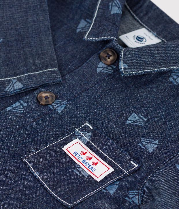 Combinaison longue bébé en denim imprimé bateaux