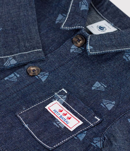 Combinaison longue bébé en denim imprimé bateaux