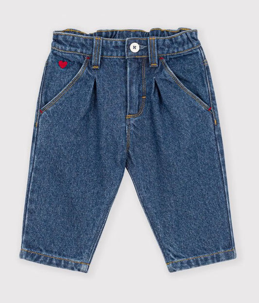 Pantalon en denim et broderie coeur