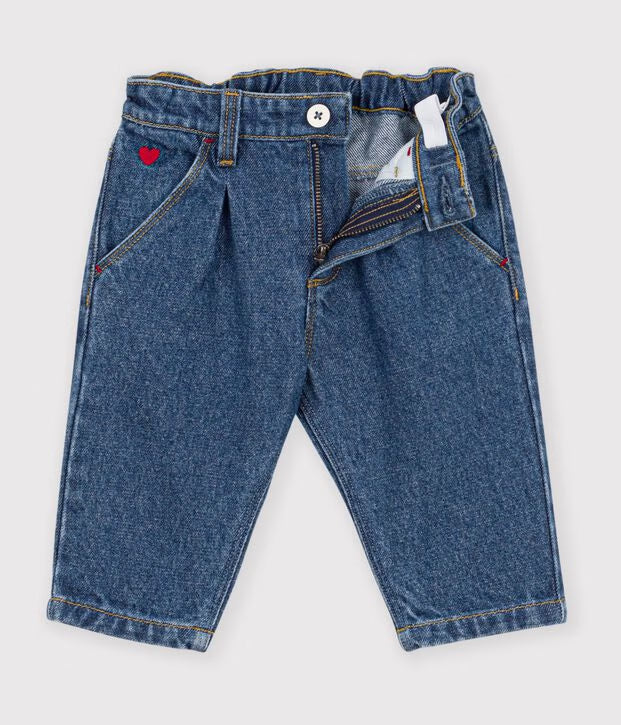 Pantalon en denim et broderie coeur