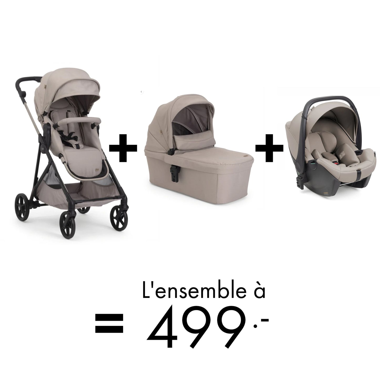 Offre Chicco : Poussette Seety 2 + Nacelle Seety 2 + siège auto Kory à 499.-