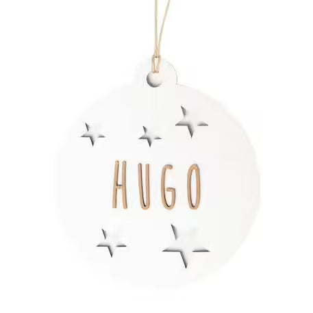 Boule de Noël personnalisable en bois blanc Vintiun