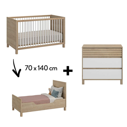 Chambre Achille Duo : Lit bébé 70 x 140 + Commode