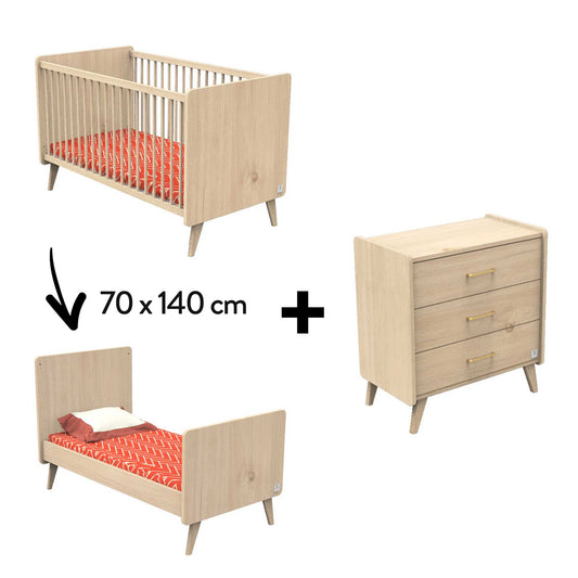 Chambre Arty Duo : Lit bébé 70 x 140 cm évolutif + Commode