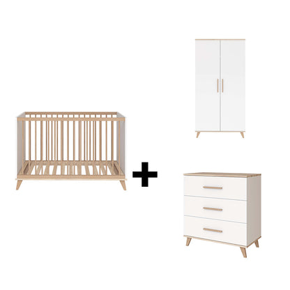 Chambre Flip : lit évolutif 70 x 140 cm + armoire + commode avec plan à langer