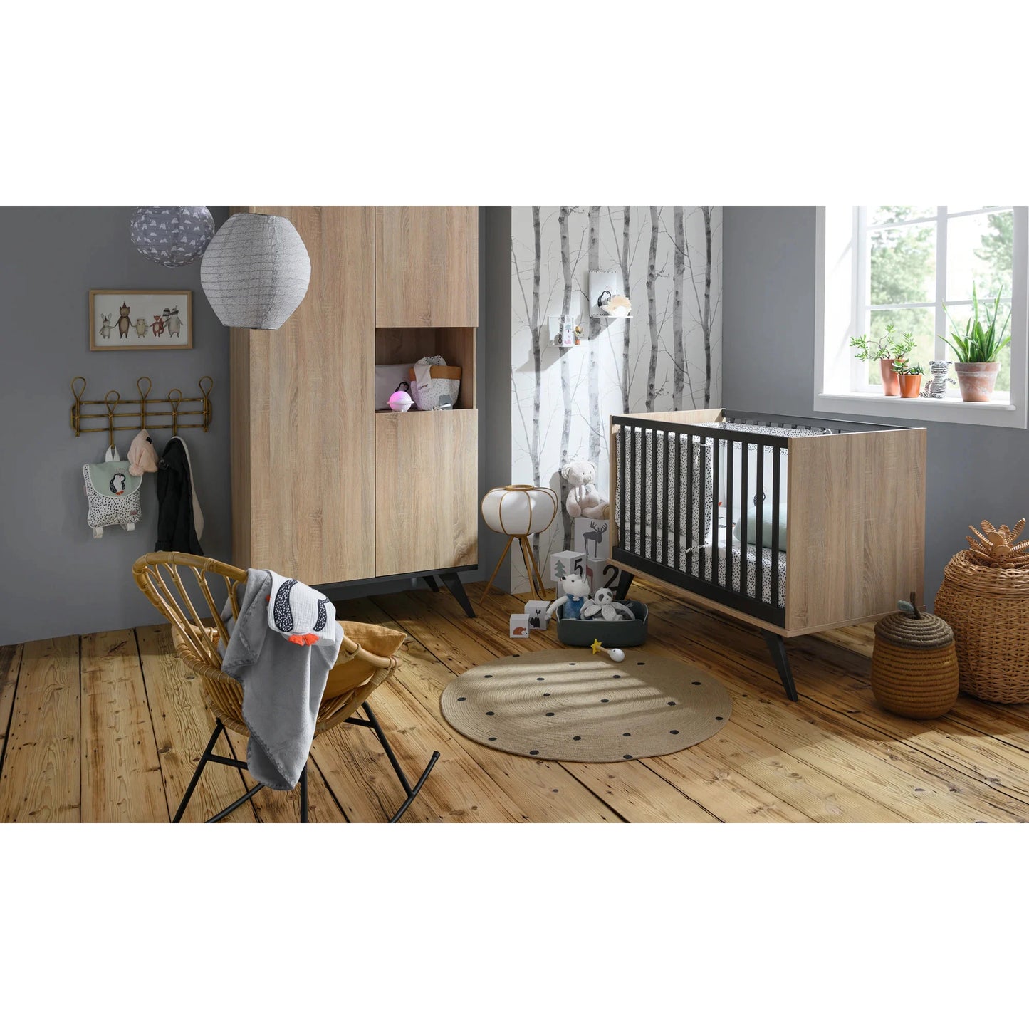 Chambre New York : Lit bébé 60x120 + armoire + commode